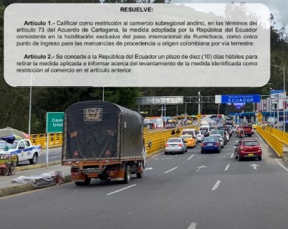 Ecuador y Colombia deberán eliminar arancel por orden de la comunidad Andina